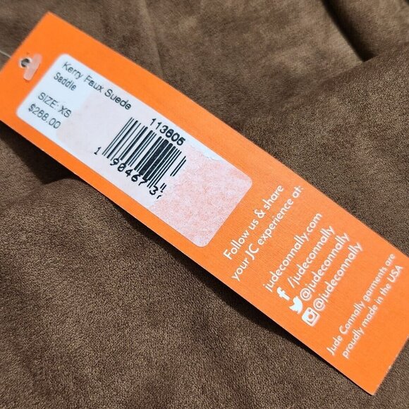 Jude Connally Kerry Saddle Brown Faux Suede Shift Dress Bell Sleeve Size XS (40) - Picture 8 of 9